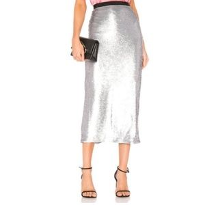 Cinq a Sept Metallic Silver Sequin Paula Skirt -XS